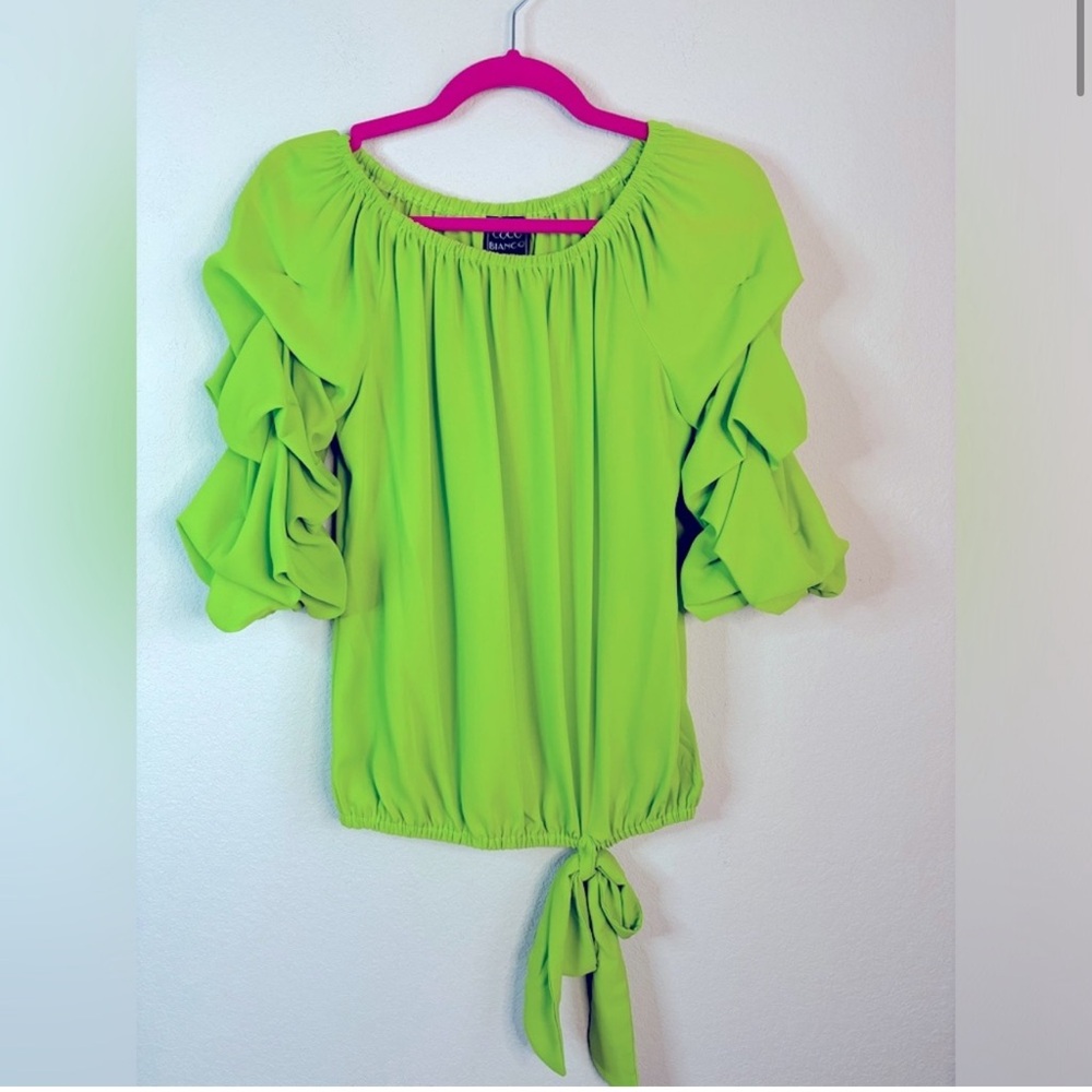 Coco Bianco Ruffle Sleeve Blouse Lime Green small